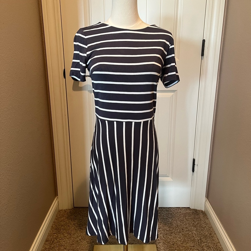 LOFT Navy and White Midi Dress
